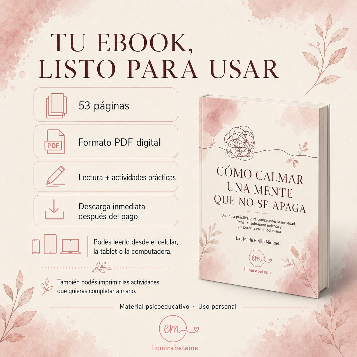 Cómo calmar una mente que no se apaga - Ebook sobre ansiedad y sobrepensamiento